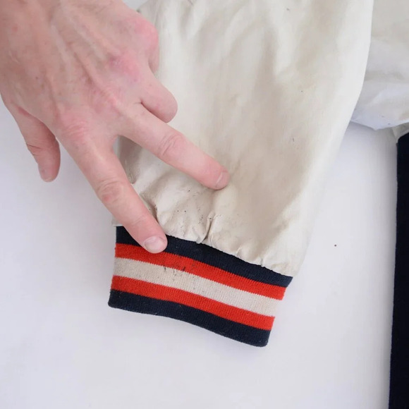 Vintage 90S Steve And Barrys British Flag Navy And Cream Wool Blend Faux Leather - Picture 13 of 16